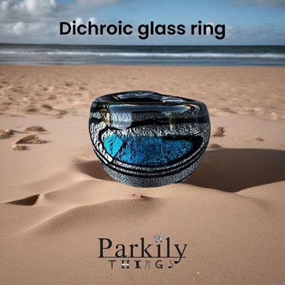 No Brand Jewelry - Dichroic glass ring size 7 with silver black and blue
